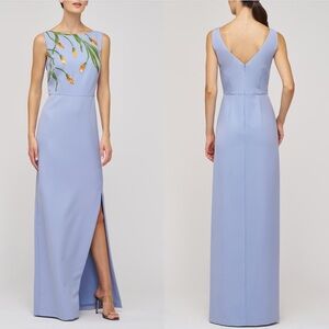 KAY UNGER NWT Ira Placed Paillette Floral Column Gown in Blue Bird 14